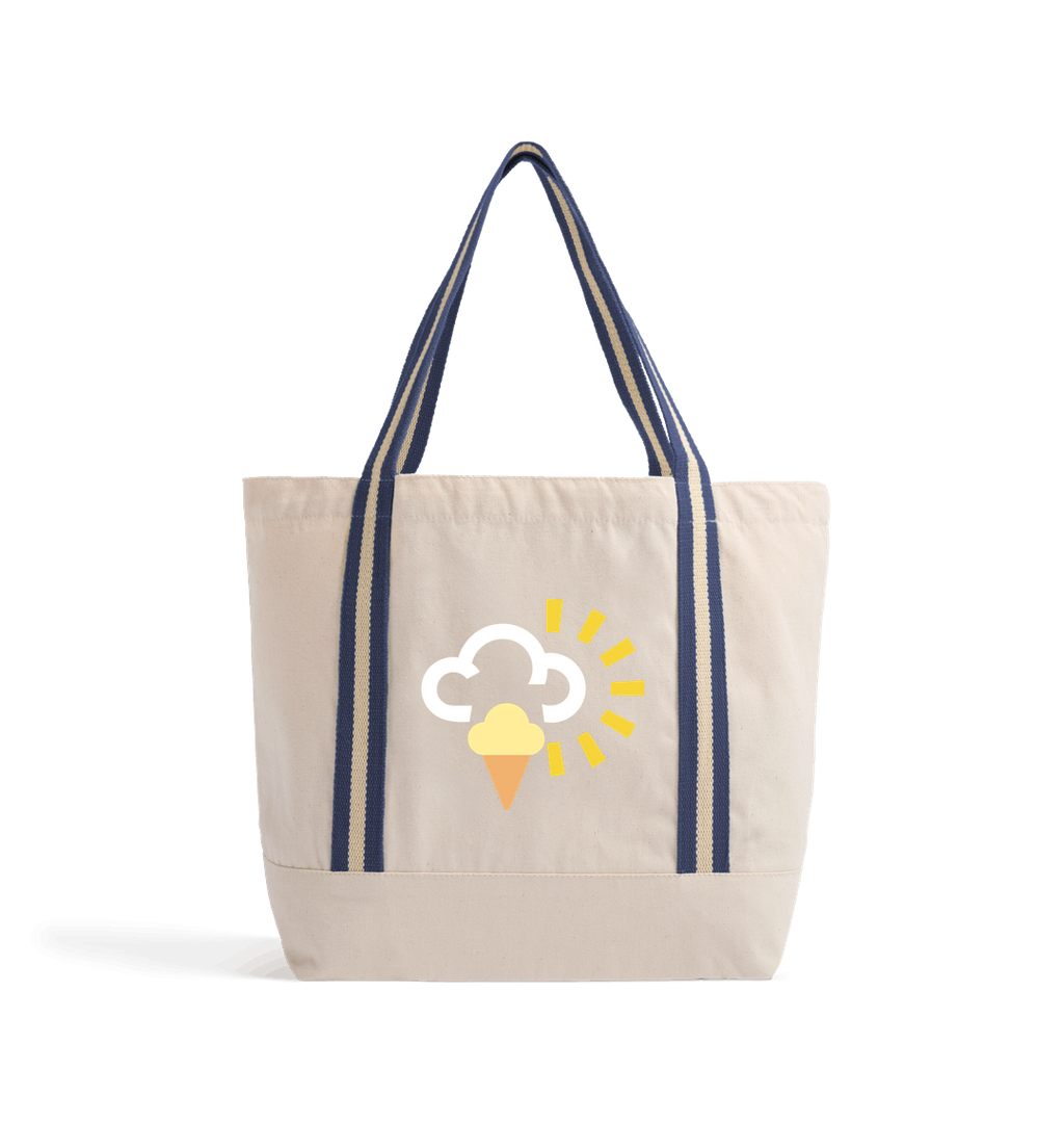 Natural/French Navy Heat Transfer Bag Front