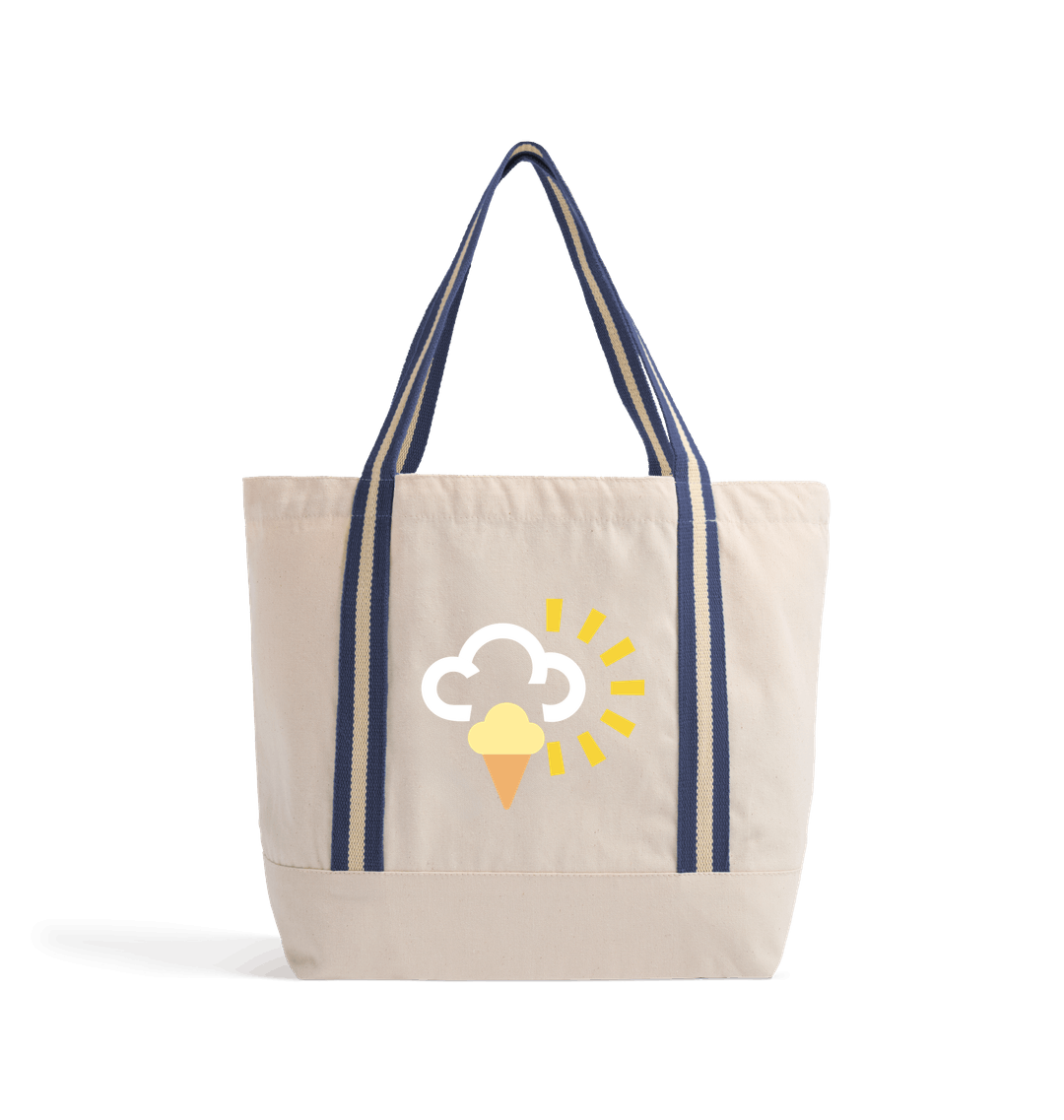 Natural/French Navy Heat Transfer Bag Front
